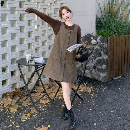 2点セット！【セットアップ】メラード ノースリーブ ウールワンピース レディース 秋冬新作 高級感 インナーワンピース【JZシリーズ】