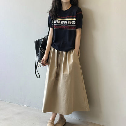 【ボトムス】韓国風 ハイウエスト ワークスカート レディース 秋新作 エレガント シンプル Aライン 細見えミモレ丈スカート【JZシリーズ】