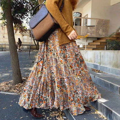 【ボトムス】花柄 春 秋 冬 大振裾 レトロ スカート 【SHシリーズ】