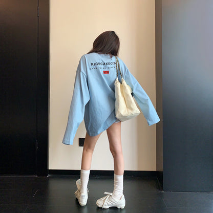 【トップス】ウォッシュ加工 刺繍 リラックス クルーネック 長袖Tシャツ 【FCシリーズ】