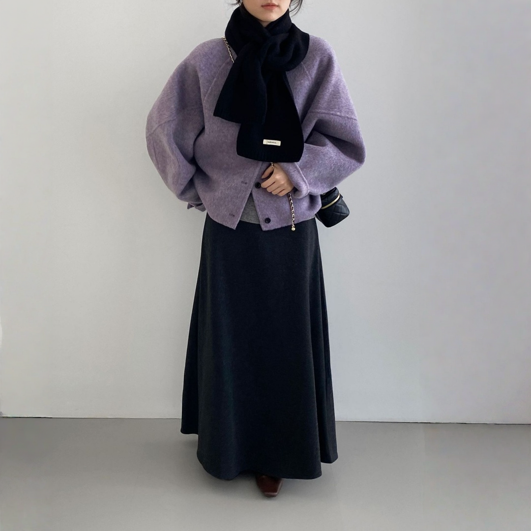 【アウター】春 秋 冬 ウール アルパカ ショート丈 ゆったり ラウンドネック ジャケット 【JZシリーズ】