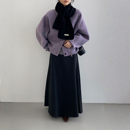 【アウター】春 秋 冬 ウール アルパカ ショート丈 ゆったり ラウンドネック ジャケット 【JZシリーズ】