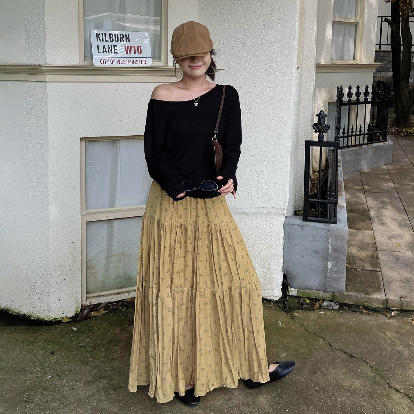 【ボトムス】初秋新作 レトロ ハイウエスト ゆったり見え スリム効果 切り替え シフォン 花柄スカート【SHシリーズ】