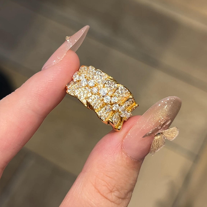 【グッズ】サテンフリル×ジルコニアリング 中古風ラグジュアリーアクセ 高級感 指輪