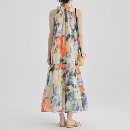 【ワンピース】海辺リゾート気質 フレンチプリント 高級感 ノースリーブワンピース【SHシリーズ】