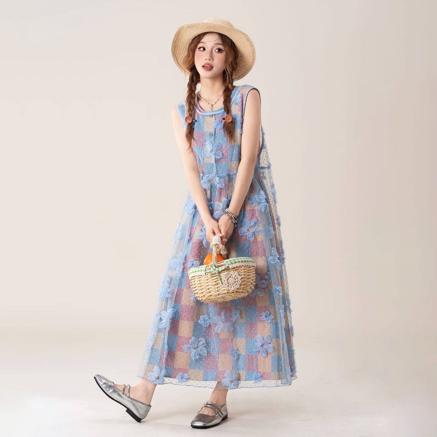 花柄拼接吊帶連衣裙｜夏季法式疊穿長裙｜顯瘦度假風洋裝【SH系列】