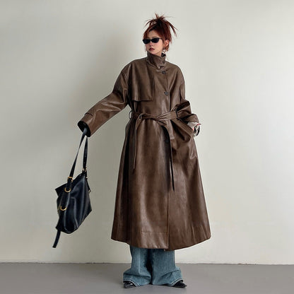 【アウター】2025新作 イングランド風 ゆったり スタンドネック PU コート【FCシリーズ】