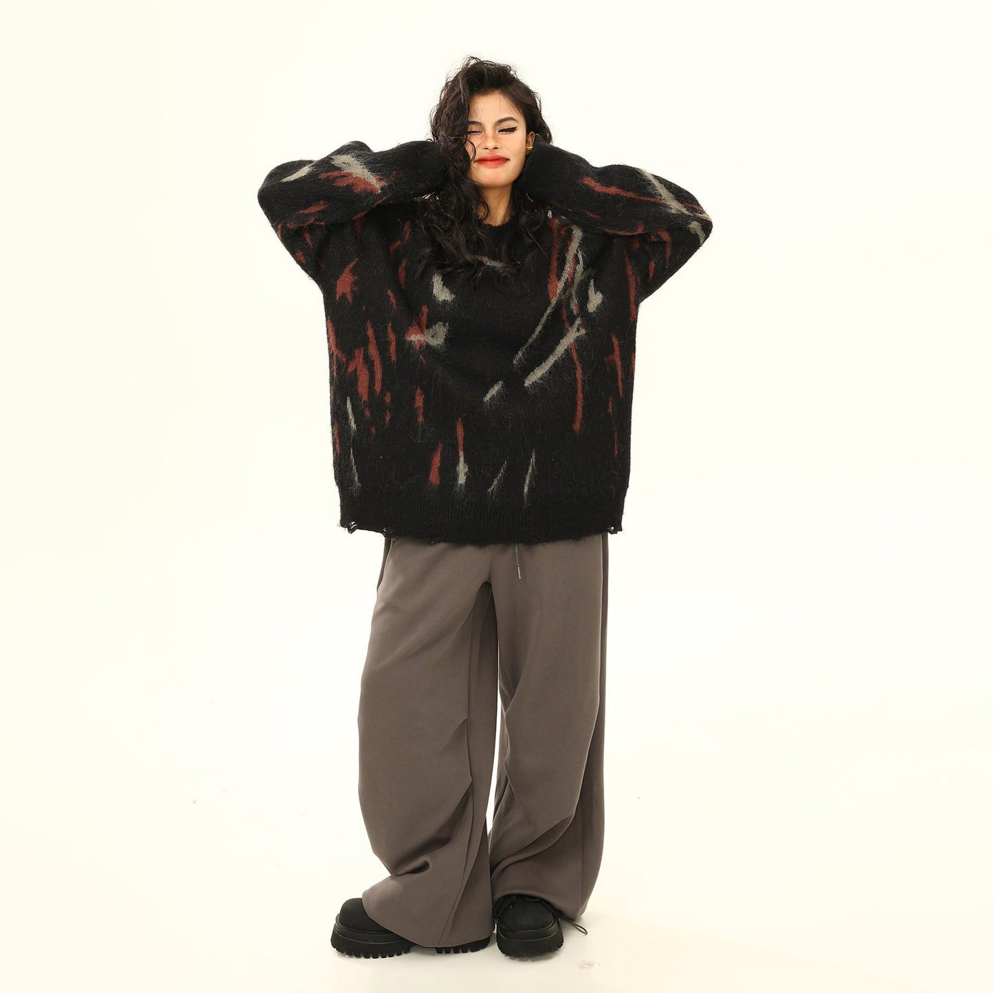 【トップス】春秋 モヘアニット レディース 美式ヴィンテージ ゆったり抜け感 雰囲気セーター【FCシリーズ】