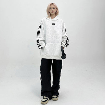 【トップス】3ストライプ フード付きスウェット ユニセックス  ゆったり ストリートスポーツ パーカー【FCシリーズ】
