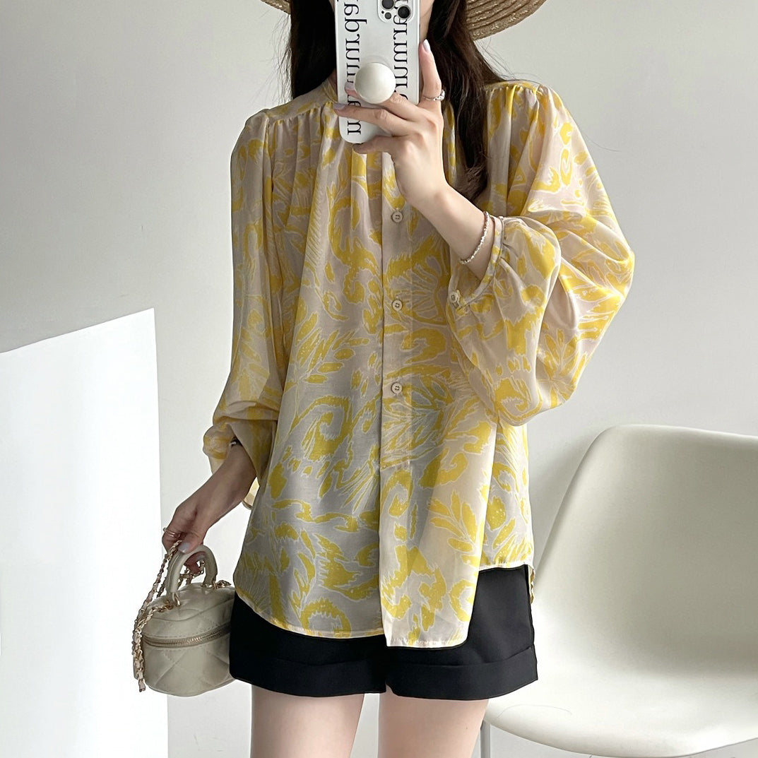 【トップス】レトロ 長袖 UVカット シャツ レディース 天丝素材 花柄 薄手 万能アイテム【JZシリーズ】【SHシリーズ】