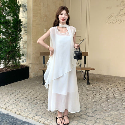 【セットアップ】韓国風 レディース ワンピースセット ノースリーブワンピース ブラウス ロング丈 大人可愛い 上品コーデ【JZシリーズ】
