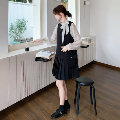 【セットアップ】レトロ レディース 新作 ドット柄シャツ＋ベストワンピース 2点セット【JZシリーズ】