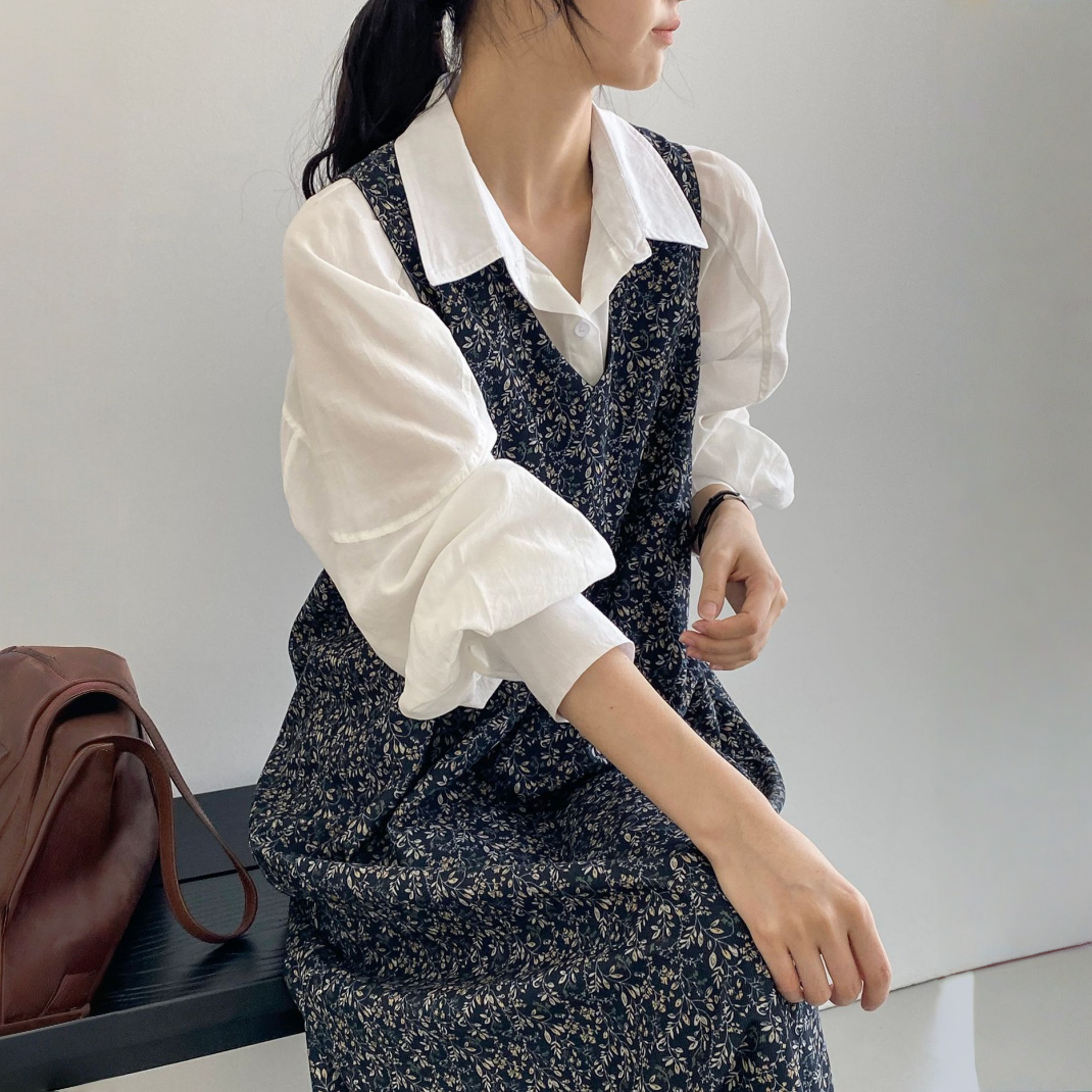 【ワンピース】春 秋 冬 Vネック 花柄 ノースリーブ ワンピース 【SHシリーズ】