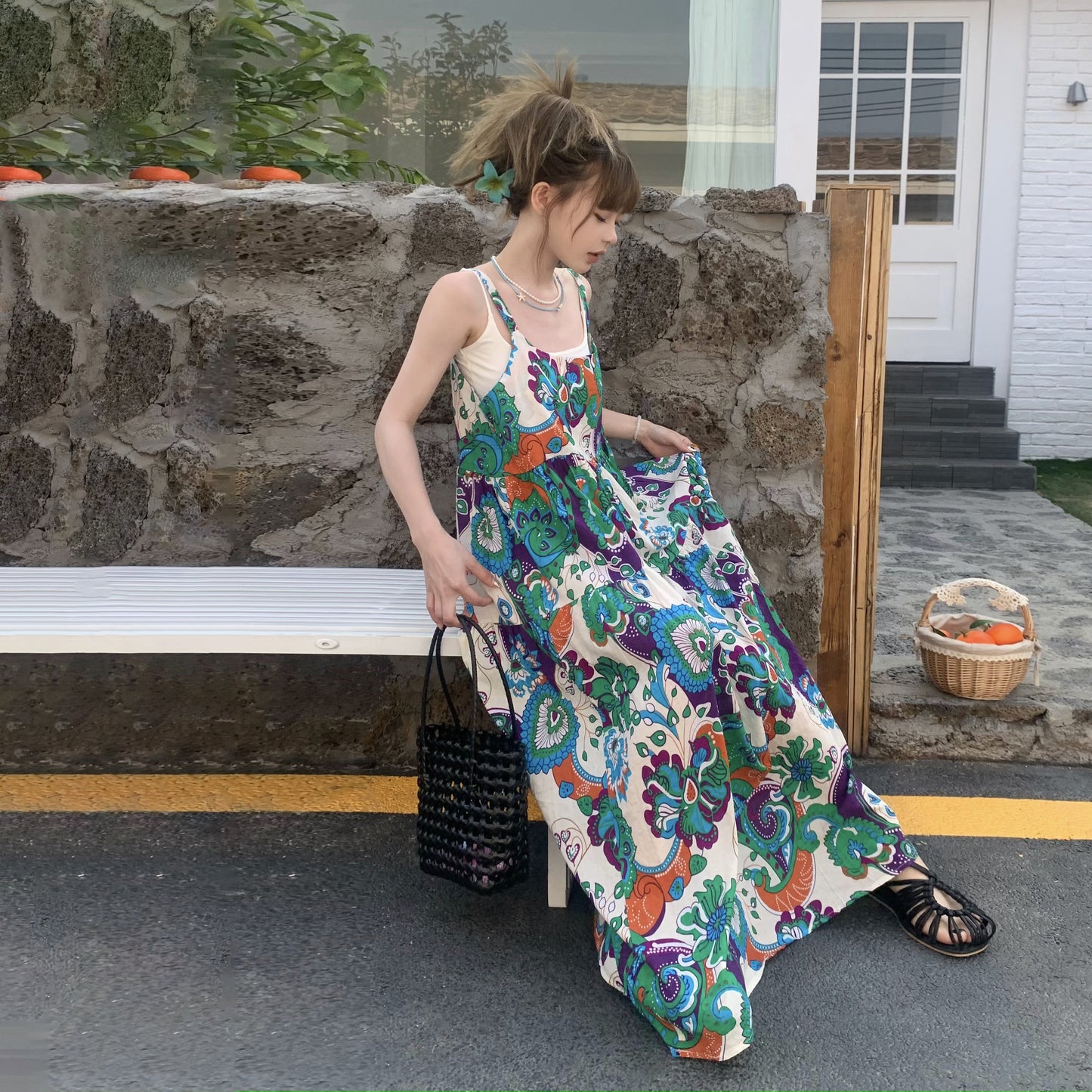 【ワンピース】ファッション フォレストスタイル 夏 ゆったりカジュアル ノースリーブキャミワンピース【SHシリーズ】