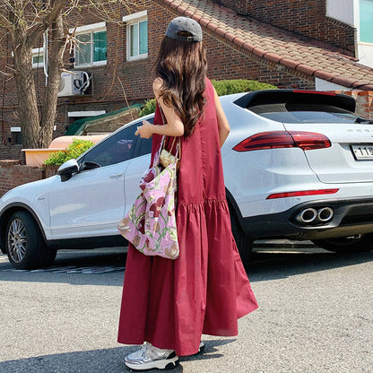 【ワンピース】夏新作 ゆったりシルエット 高級感 体型カバー抜群 ノースリーブワンピース