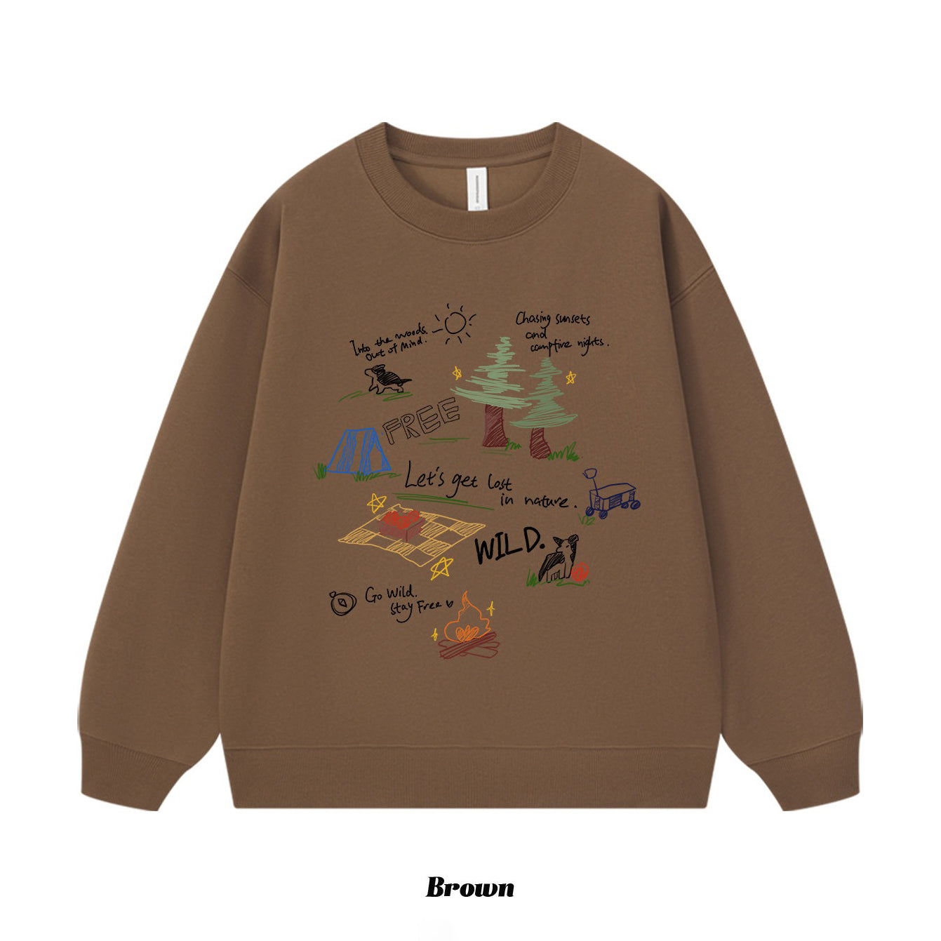 6カラー | S~3XL【トップス】アウトドアグラフィック 手描き風 デザイナーズシリーズ クルーネックスウェット 学院風 ゆったり パーカー【FCシリーズ】