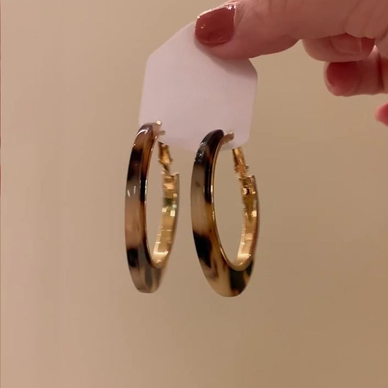 【グッズ】S925シルバー× キャラメルレオパード柄 ピアス 丸顔・面長フェイスもすっきり見え♪