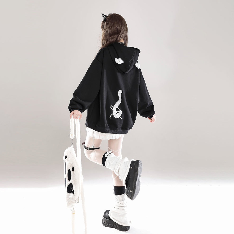 【トップス】猫耳 フード付き スウェット レディース 秋冬 裏起毛 ゆったり かわいい パーカー【FCシリーズ】