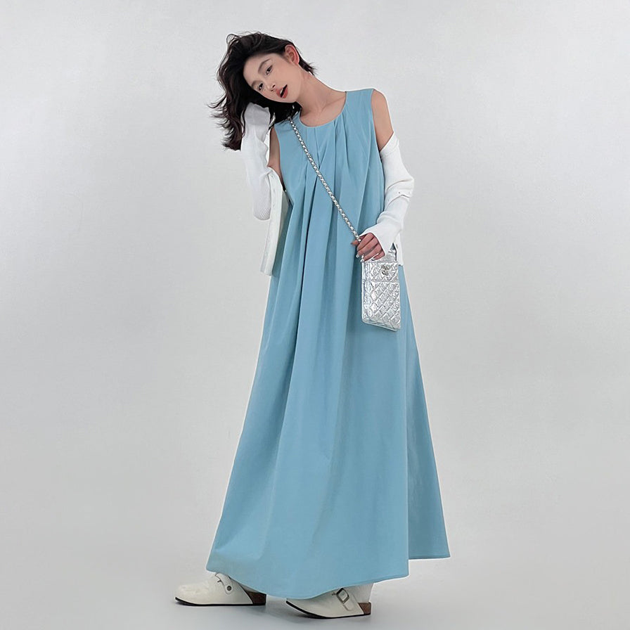 【ワンピース】リゾート風 ノースリーブワンピース レディース 夏新作 タンクワンピース Aライン ロング丈 ゆったり 体型カバー 細見え【FCシリーズ】