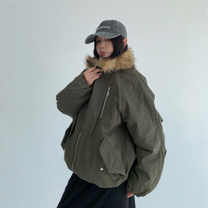 【アウター】春 秋 冬 ニッチ 切り替え ファー襟 厚手 中綿 ジャケット 【FCシリーズ】