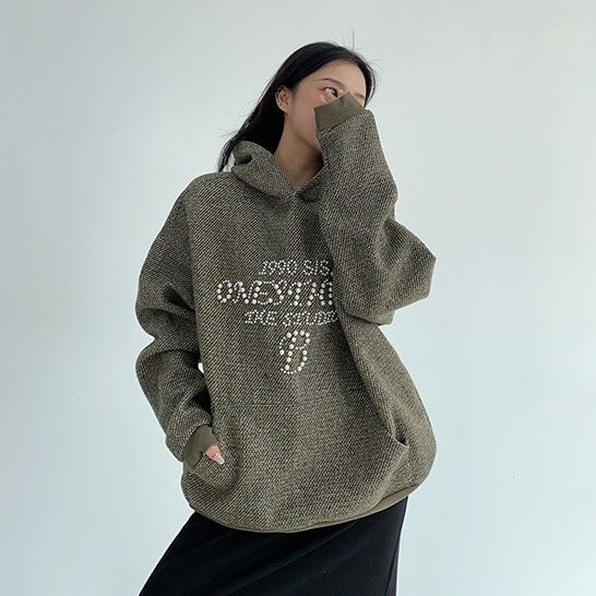 【トップス】春 秋 冬 ビーズ付き フード付き ヴィンテージ風 パーカー 【FCシリーズ】