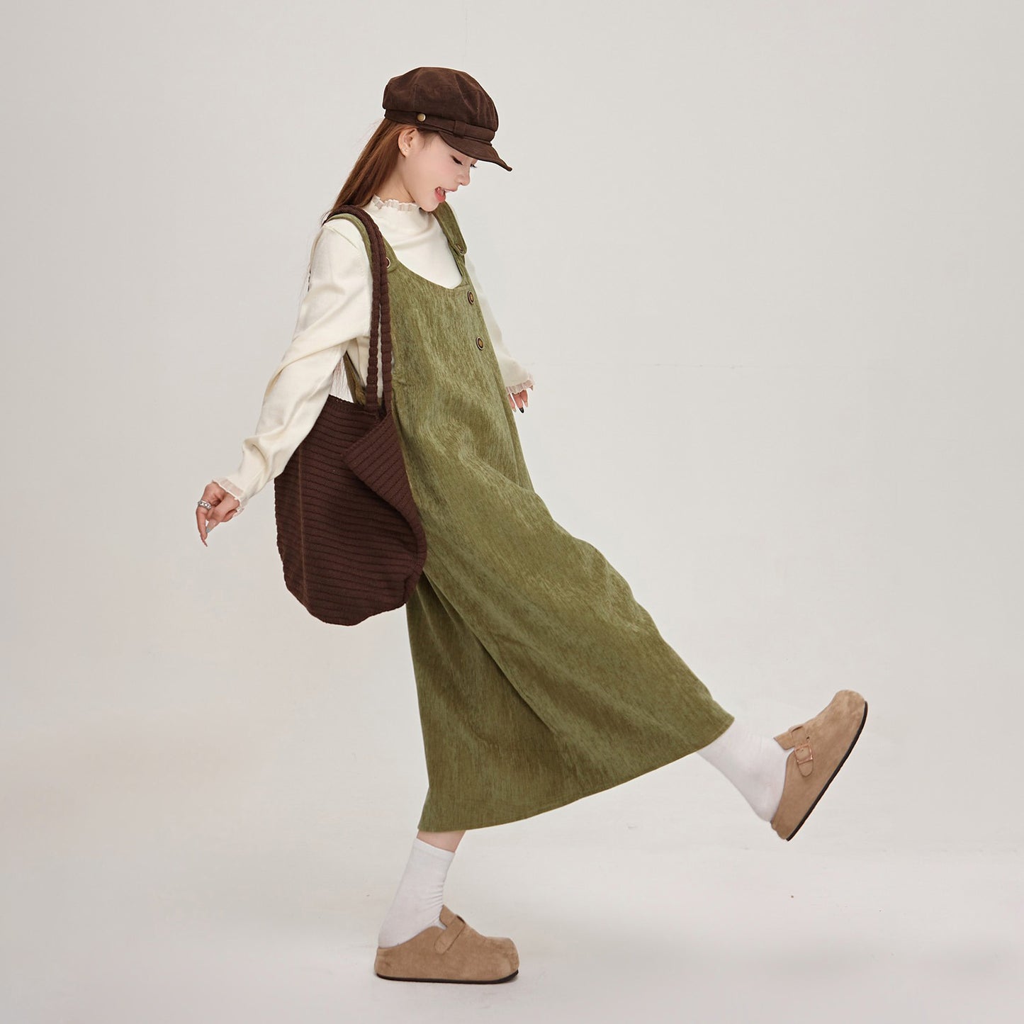 【ワンピース】✨体型カバー♡ スエード風ノースリーブワンピース  レディース 冬 Uネック ベストワンピ【JZシリーズ】