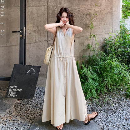 【ワンピース】Vネック ノースリーブ ワンピース レディース 夏新作 2026 きれいめ 体型カバー ロングワンピース【SHシリーズ】