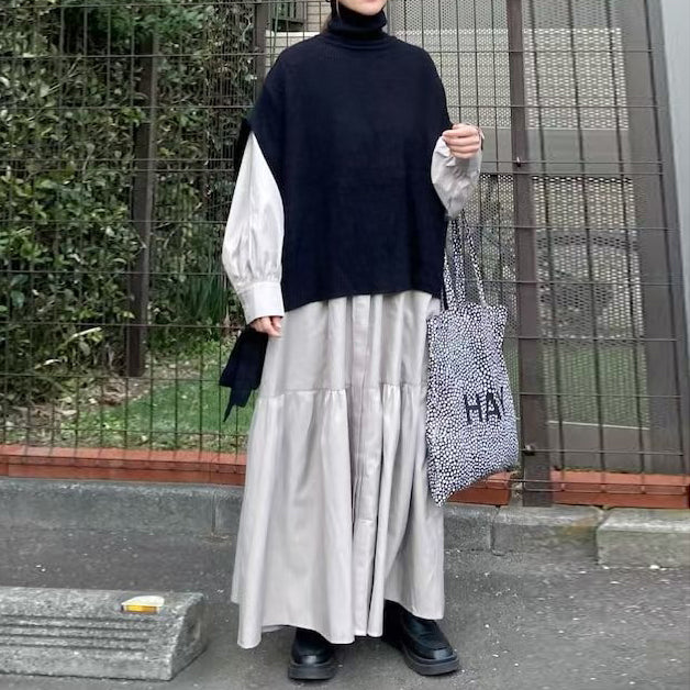 【ワンピース】 大きいサイズ対応ゆったり無地 長袖ワンピース 体型カバー 着痩せ ロング丈レディース服【15～20日内発送】