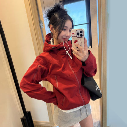 🎨多色展開 | 最大体重88kgまで対応【アウター】アウトドアソフトシェルジャケット 男女兼用 フード付き 登山コーデ スポーツ 防風 登山ウェア ジャケット【FCシリーズ】