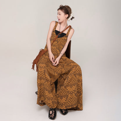 【ボトムス】夏新作 レトロ感 Vネック ゆるシルエット カジュアル オールインワン【SHシリーズ】