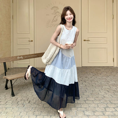 【ワンピース】韓国風 配色チュール切替 キャミワンピース レディース Aライン リラックス感 ゆったり 夏コーデ【JZシリーズ】