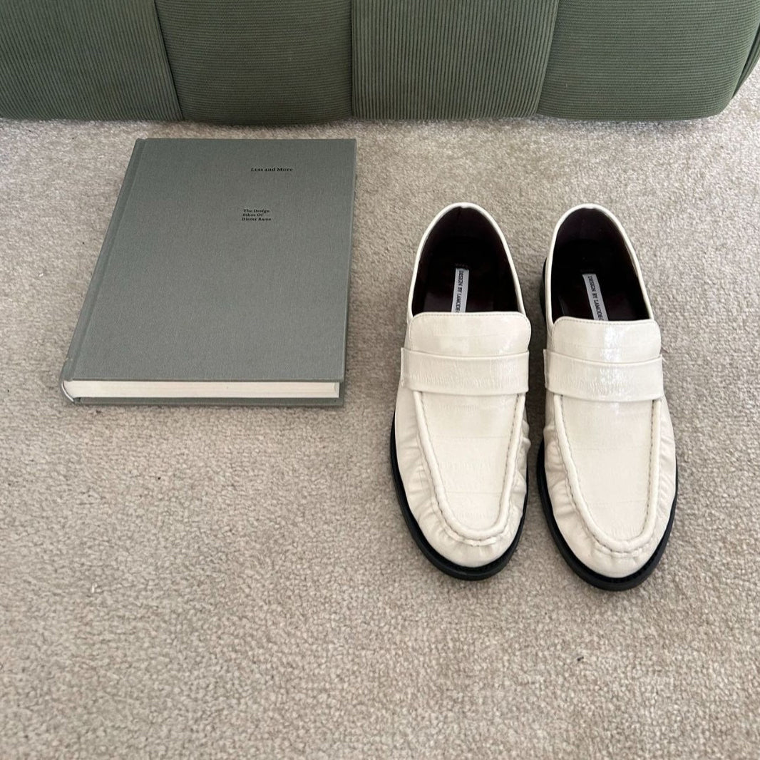 【シューズ】ヴィンテージ 太ヒール プリーツ ワンストラップ ローファー パンプス