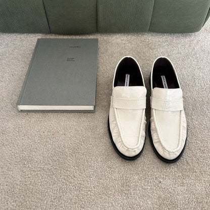 【シューズ】ヴィンテージ 太ヒール プリーツ ワンストラップ ローファー パンプス