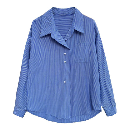 【トップス】春 秋 夏 ルーズ ストライプ ドロップショルダー シャツ 【JZシリーズ】