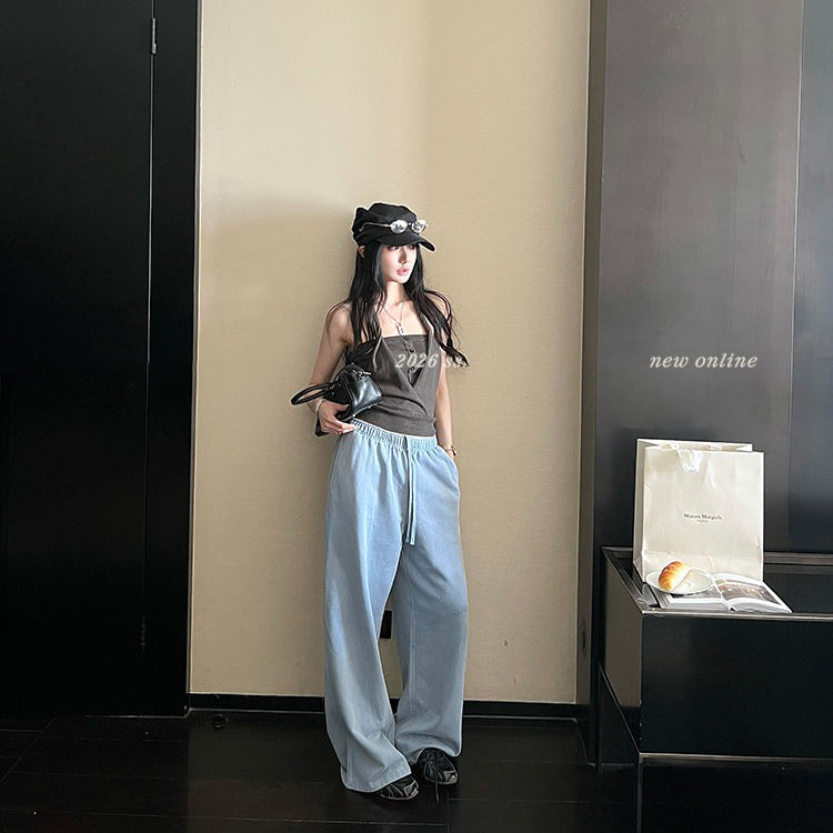 【ボトムス】アルファベットプリント ワイドパンツ レディース ストレートシルエット カジュアル ヴィンテージ風 ゆったり ロングパンツ【JZシリーズ】