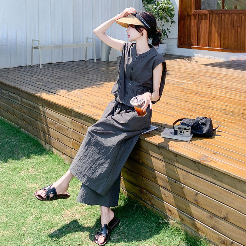 2点セット！【セットアップ】夏 カジュアルノースリーブトップス＋スカート セットアップ レディース おしゃれで気質的な上下セット【JZシリーズ】
