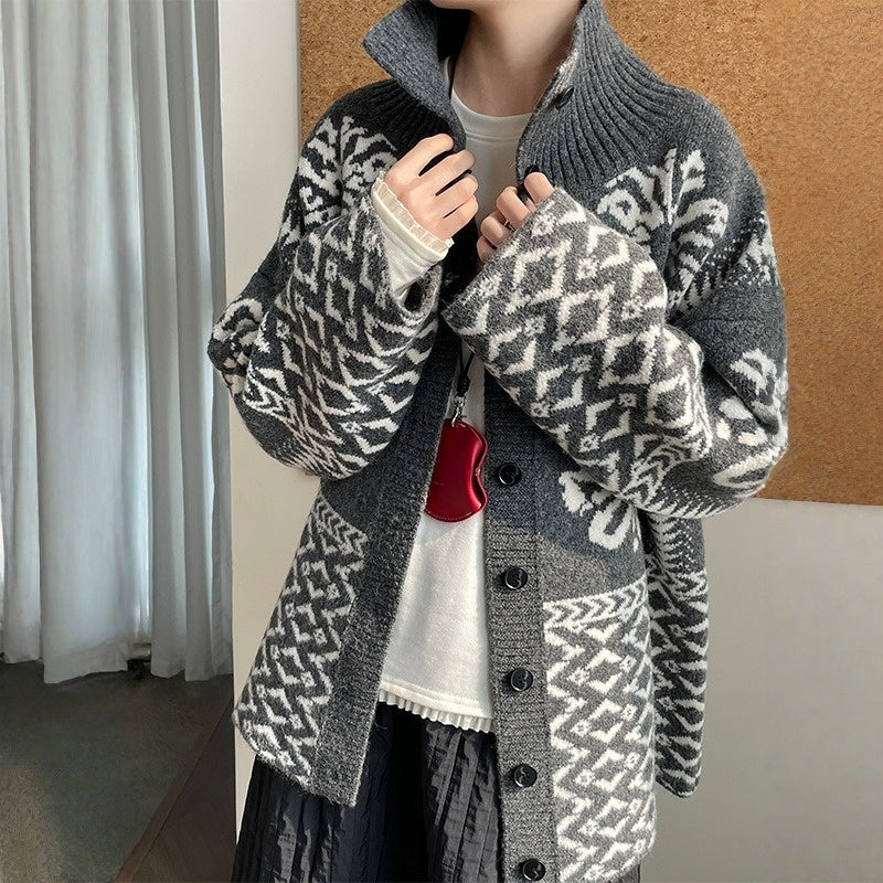 【トップス】折り襟 春 秋 冬 厚手 フェアアイル柄ニット セーター 【JZシリーズ】