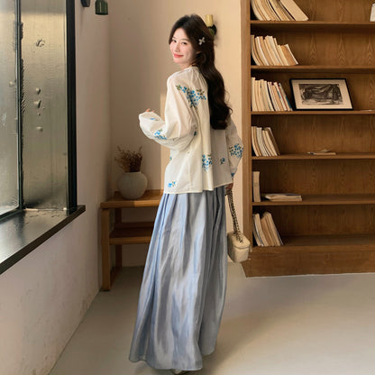 【セットアップ】配色刺繍 リボン付きトップス×ワイドパンツ 上下セット レディース フェミニン 上品 おしゃれ 体型カバー 2点セット
【SHシリーズ】
