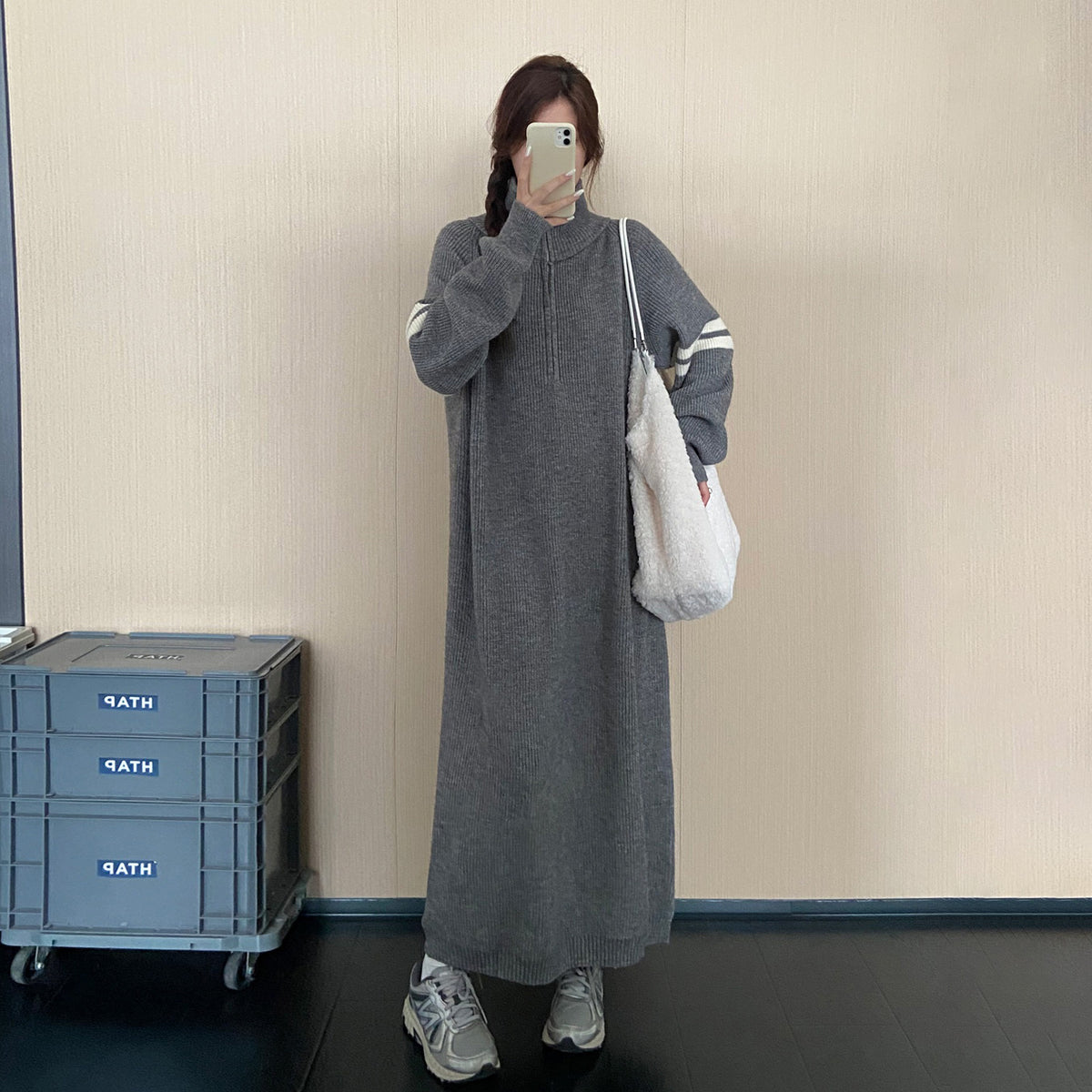 【ワンピース】ハイネックニットワンピース レディース 秋冬新作 ロング丈 体型カバー ゆったり 着回し【JZシリーズ】