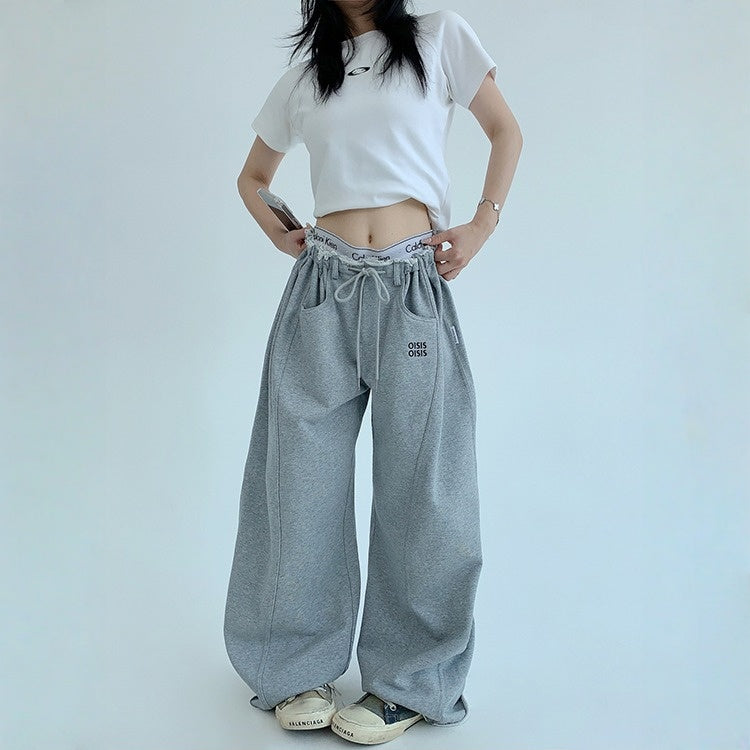 【ボトムス】春 秋 冬 ギャザーウエスト ストレート ワイド スウェットパンツ 【FCシリーズ】