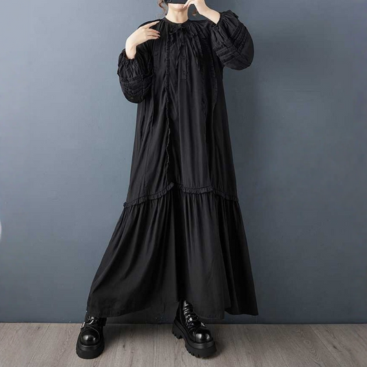 【ワンピース】春 秋 冬 フリル縁 アシンメトリーパッチワーク 長袖 ワンピース 【SHシリーズ】