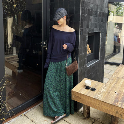 【ボトムス】レトロ風 スカート 初秋新作 ハイウエスト スリム見え 花柄ストレートスカート ドレープ感 スリット入り【SHシリーズ】