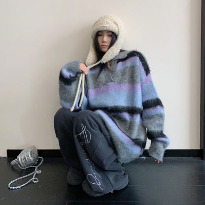 【トップス】ラフ感 抜け感 ボーダー 厚手 プルオーバー ニット 【FCシリーズ】