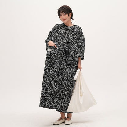 【ワンピース】レトロ 花柄 長袖ワンピース レディース 薄手 ゆったりスリム見え 大きいサイズ ラウンドネック【SHシリーズ】【JZシリーズ】