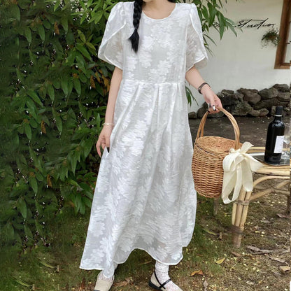 【ワンピース】【3色展開】夏新作 日韓風 大きいサイズ ゆったりシルエット 半袖 花柄ロングワンピース レディース【SHシリーズ】