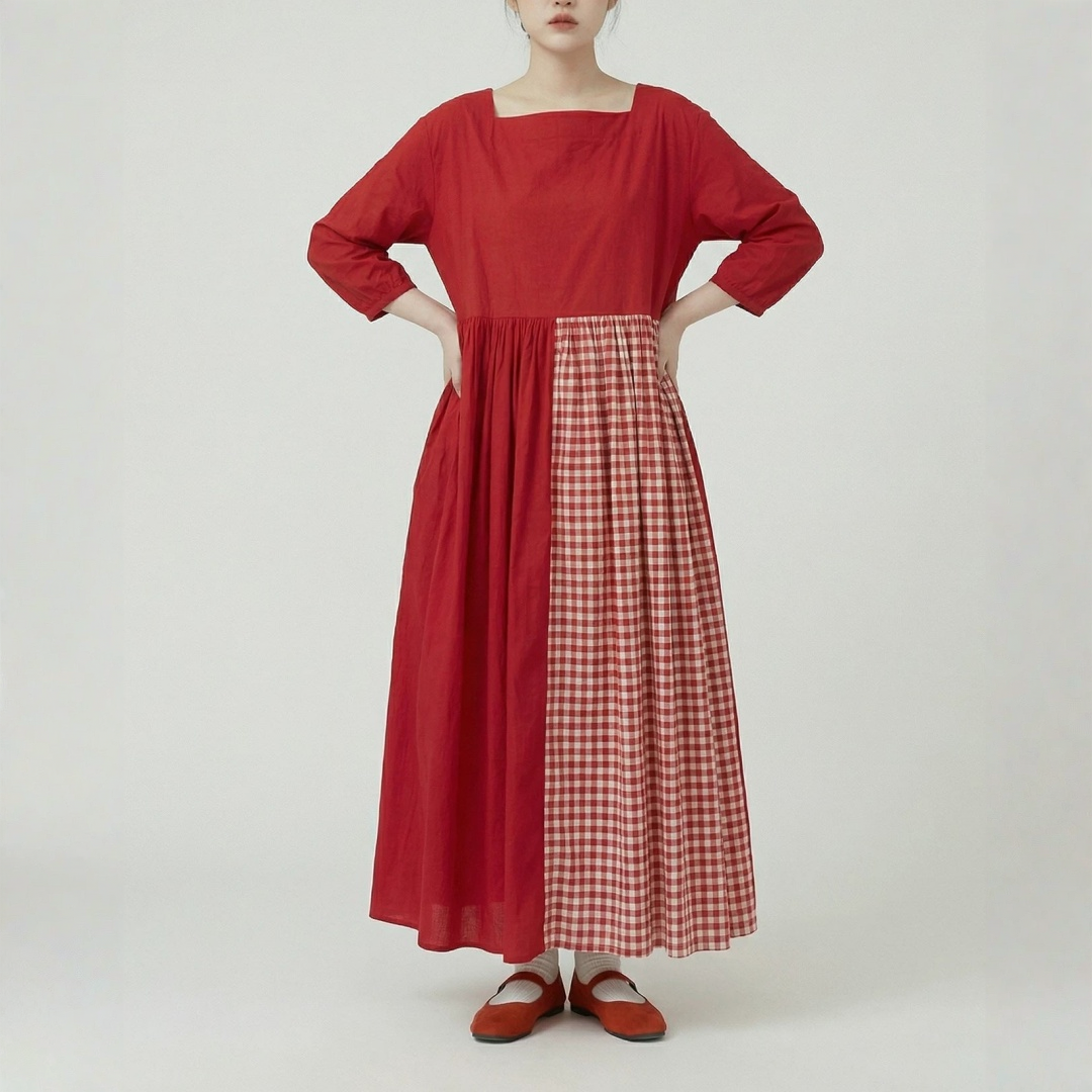 【ワンピース】切り替え 切り替え レトロ フレア 長袖 ワンピース 【JZシリーズ】