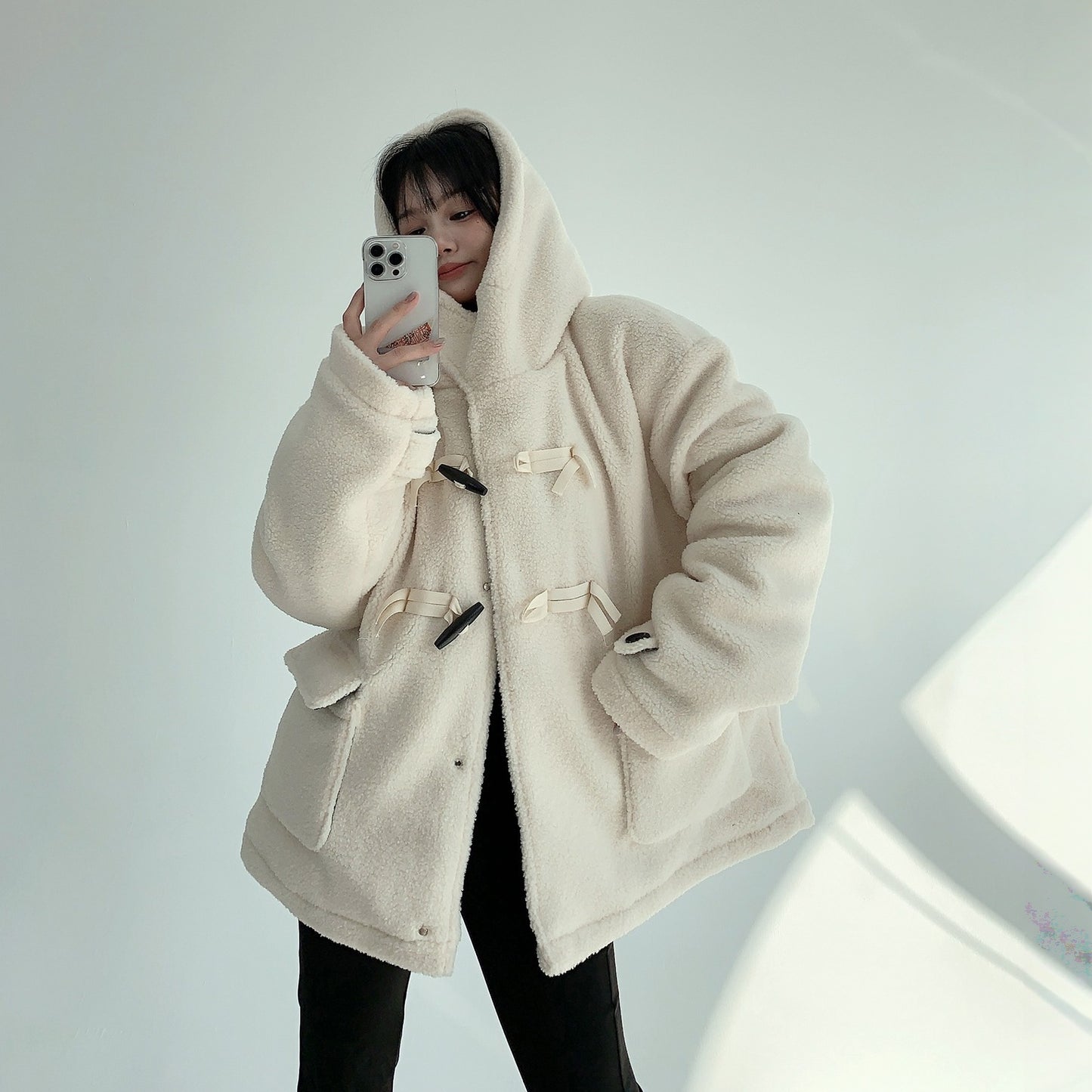 【アウター】春 秋 冬 レトロ ボア素材 厚手 あったか フード付き中綿ジャケット 【FCシリーズ】