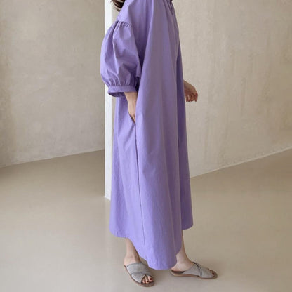 【ワンピース】🌸春夏 新作 韓国風 半袖ワンピース ゆったり ロング丈 バルーンスリーブ カジュアル レディース【JZシリーズ】