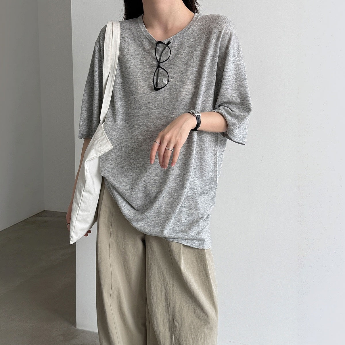 【トップス】リラックス感 五分袖 オーバーサイズ Ｔシャツ 【JZシリーズ】