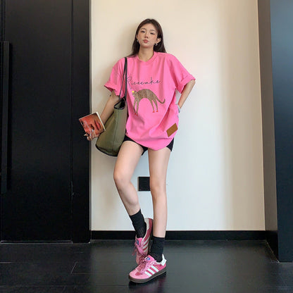 【トップス】Tシャツ レディース コットン100% アブストラクト カートゥーンプリント オーバーサイズ ヴィンテージ風 半袖【FCシリーズ】